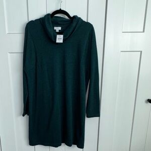NWT J Jill Pure Jill Size S Sweater Dress Cowl Neck Teal Blue/green Knit